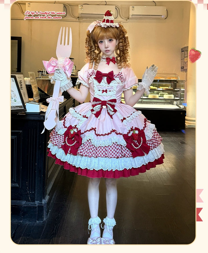 Sakurahime~Berry Sweetheart~Sweet Lolita OP Suit Old School Lolita Dress and Top Hat