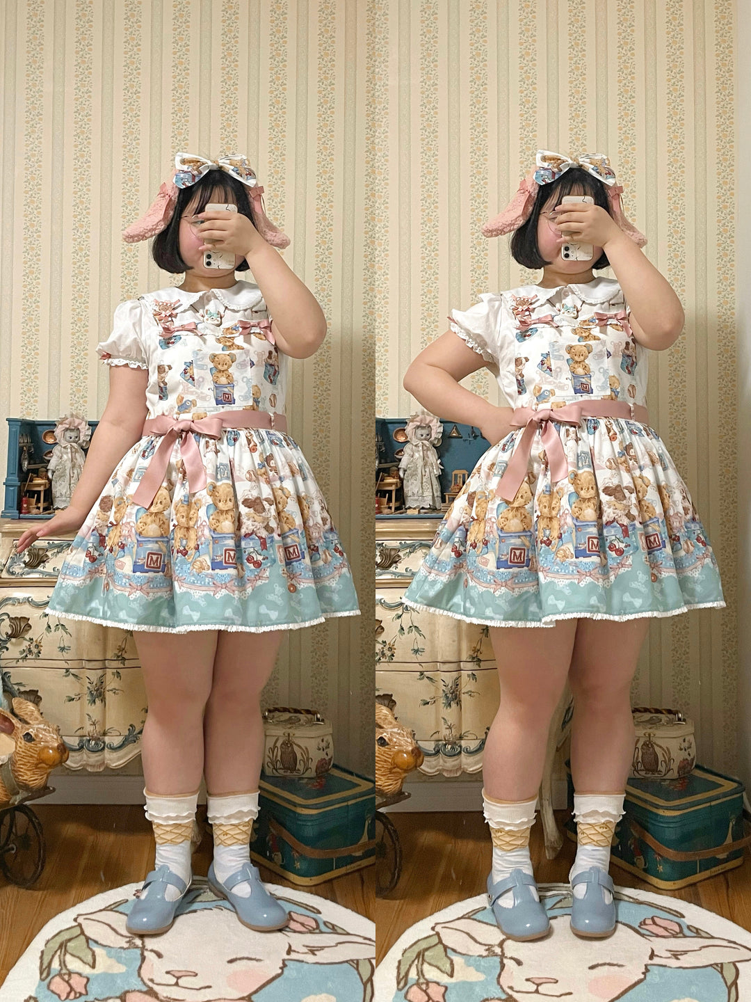 Walnut Museum~Toy Anniversary~Kawaii Lolita Dress Suit Bear Print JSK and Salopette