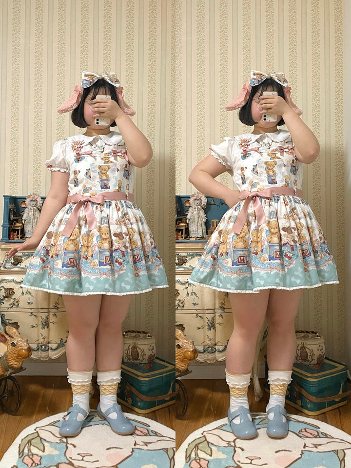 Walnut Museum~Toy Anniversary~Kawaii Lolita Dress Suit Bear Print JSK and Salopette