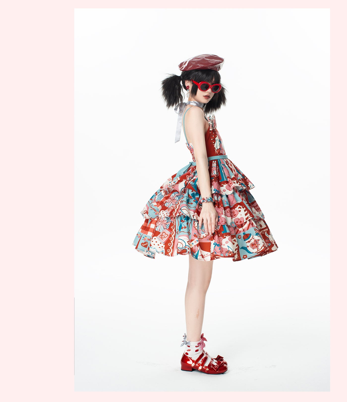 GD Lolita~Cherry Bear~Sweet Lolita Bear and Cherry Print Red JSK   
