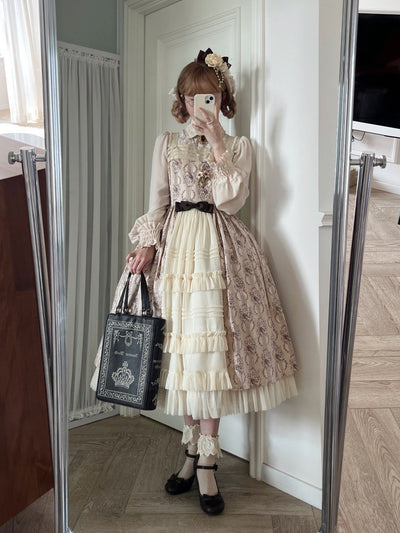 Hime~Late Spring Speech~Pure Cotton Dress Classic Lolita JSK Dress Flower Wall S Pink and Brown Flower Wall 