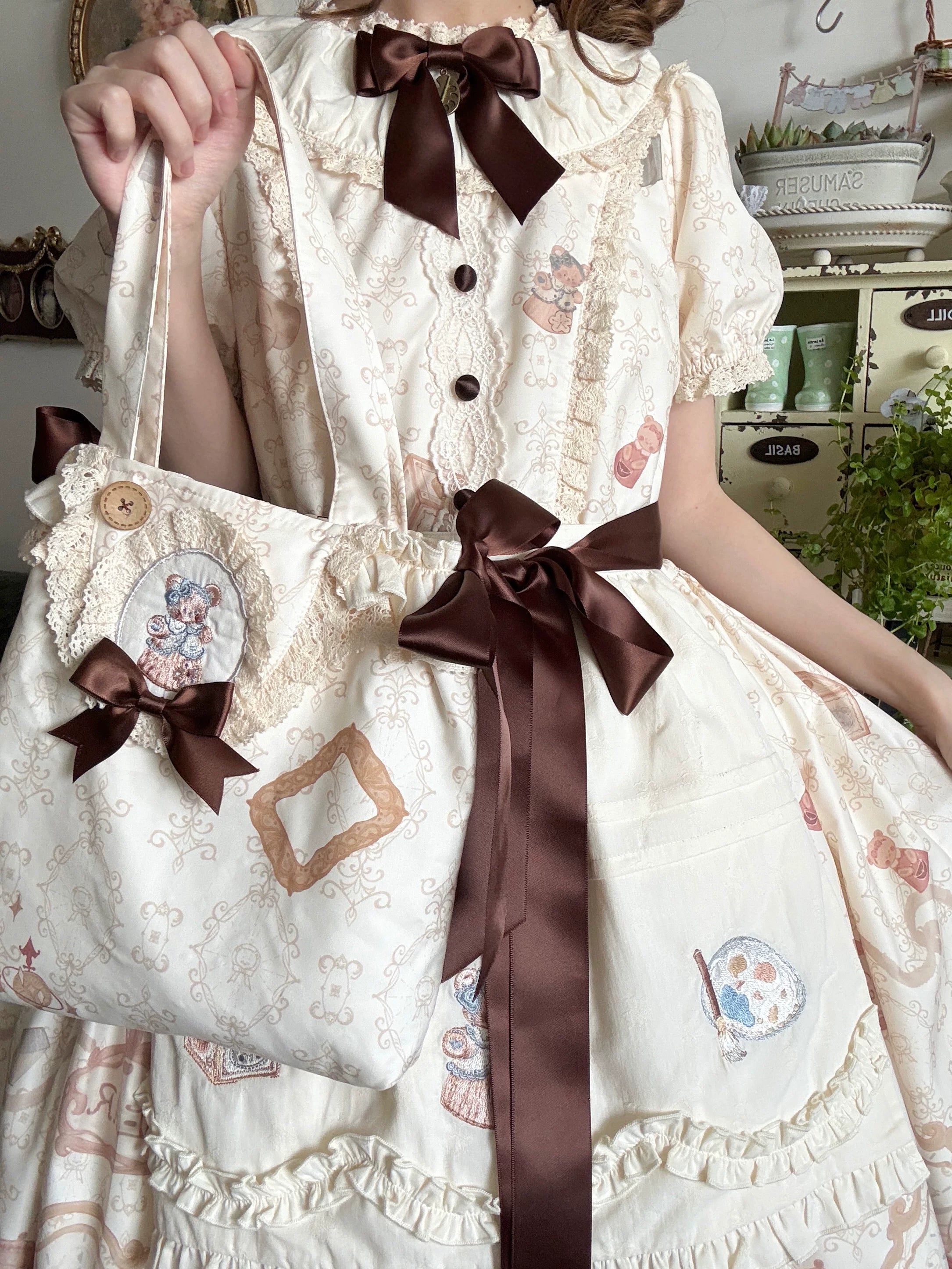 Bron Bear Atelier - Kawaii Lolita Jacquard Cotton Blouse, Embroidered Accessories