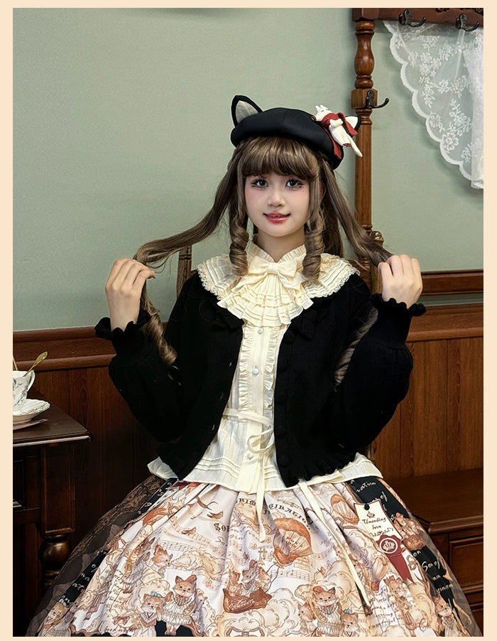 Alice Girl~Fox Band~Sweet Lolita Cardigan Bow Ruffled Sweater