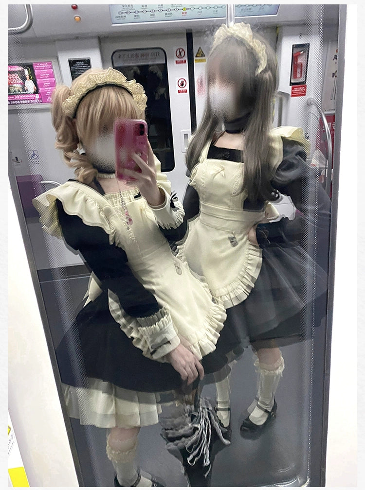 With PUJI - Suki - Maid Lolita OP Set, Detachable Apron, Juliet Sleeve