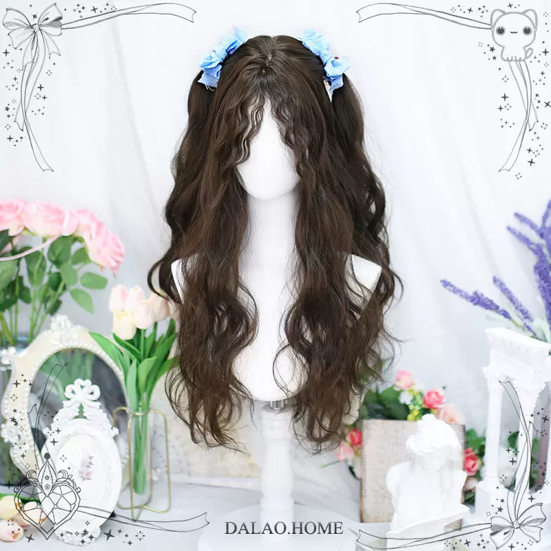 Dalao Home~65cm Wave Lolita Wig Multicolors free siz dark brown-loose version +wig net 