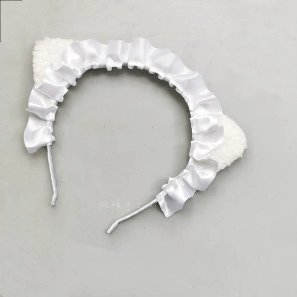 Handmade Sugar Time~Maid Lolita Cat Ear KC Kawaii Hairband Pure white  