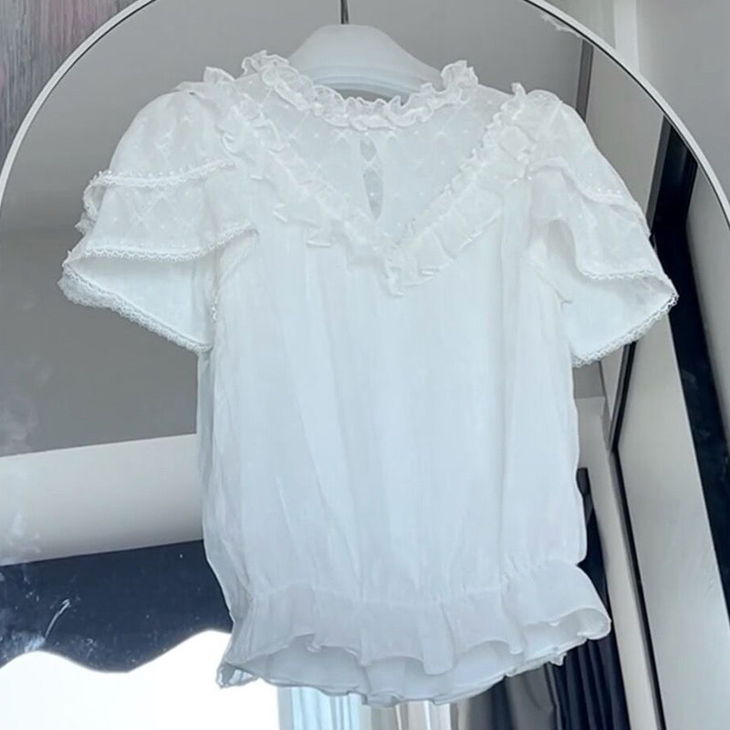 Sakurada Fawn - Plus Size Lolita Short Sleeve Shirt S white