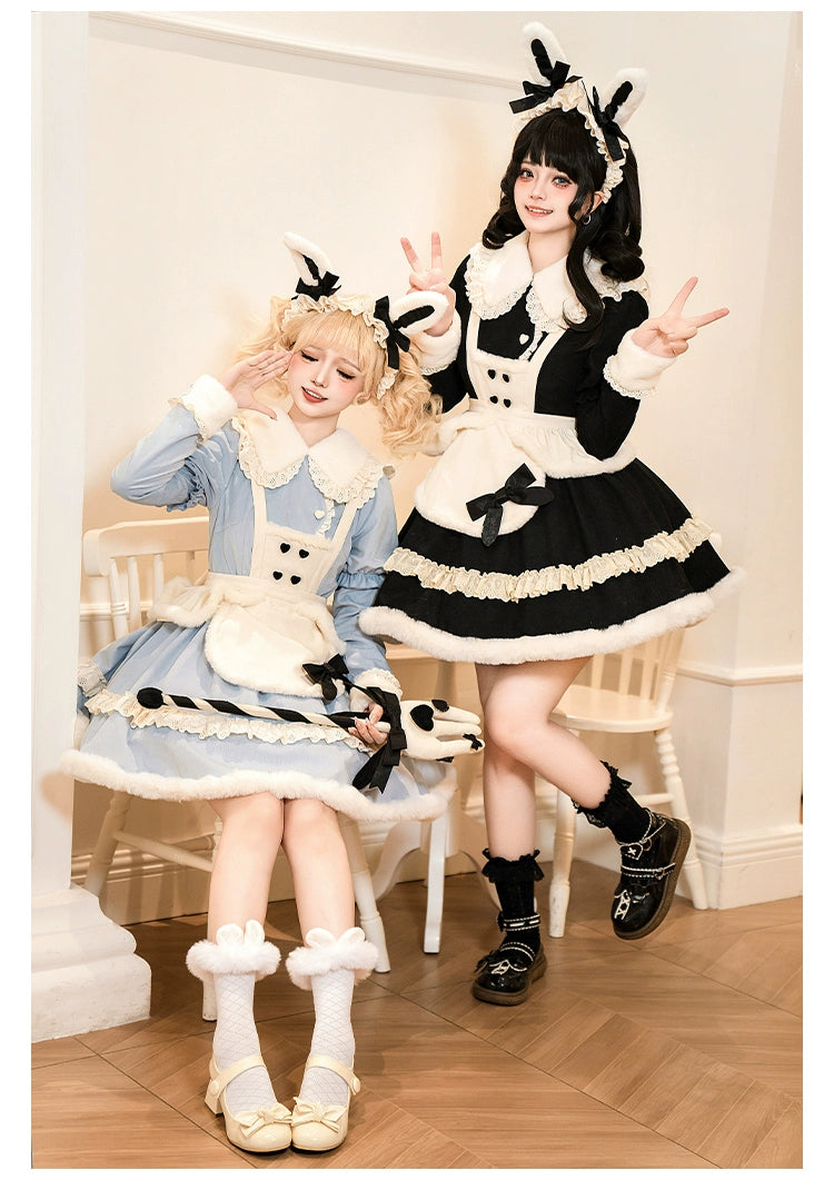 With PUJI~Rabbit&Alice~Sweet Twin Lolita OP Dress Doll Apron Dress Set