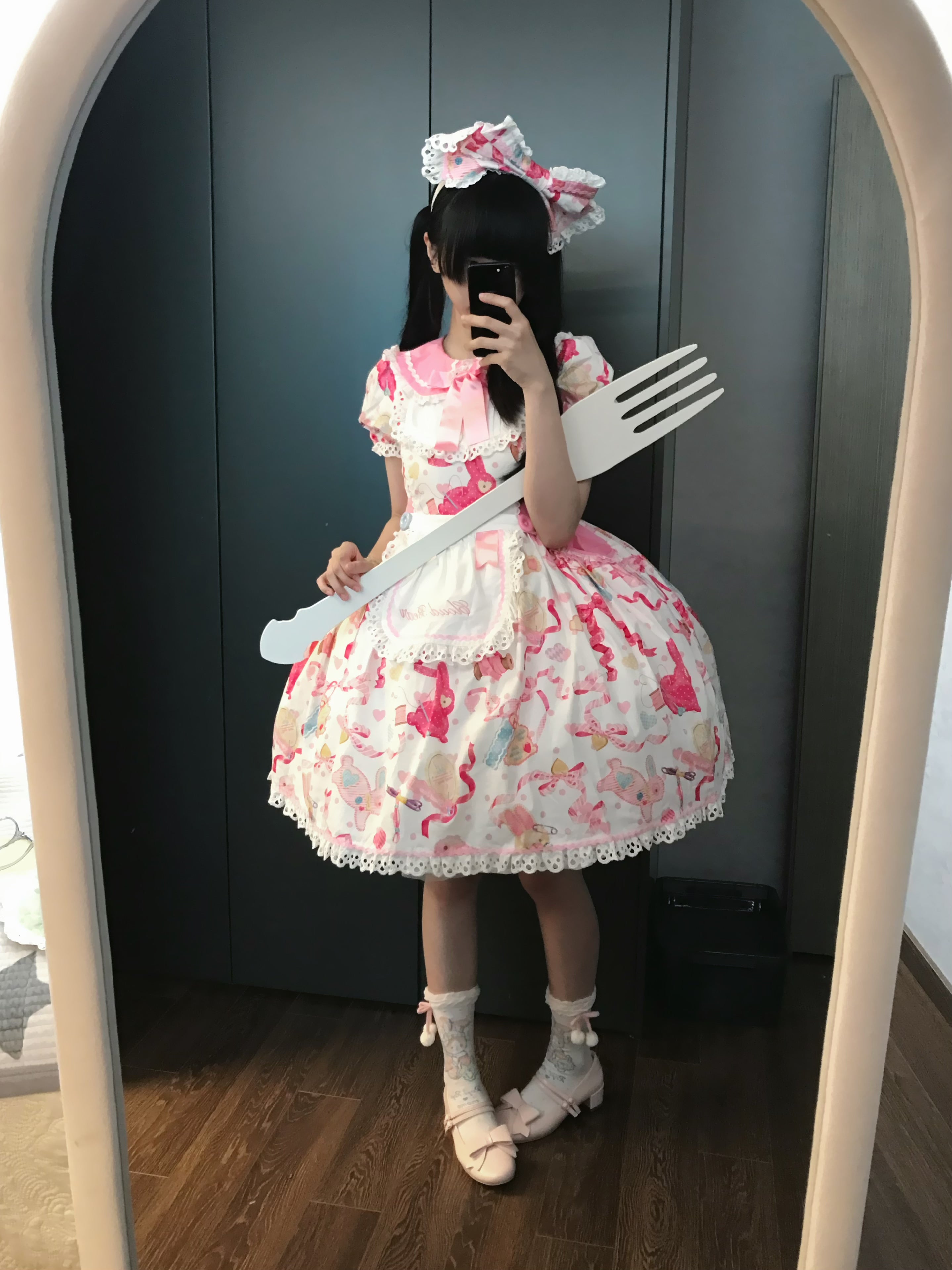 Little Bunny Tag - Sweet Lolita Bunny Printed OP & Salopette, Detachable Apron 45718:859511