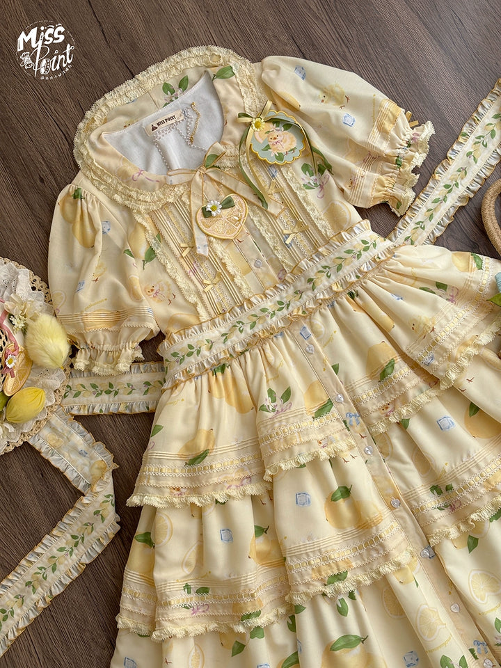 Miss Point~Lemon Chick~Country Lolita Printed OP With Button Front 42984:760424