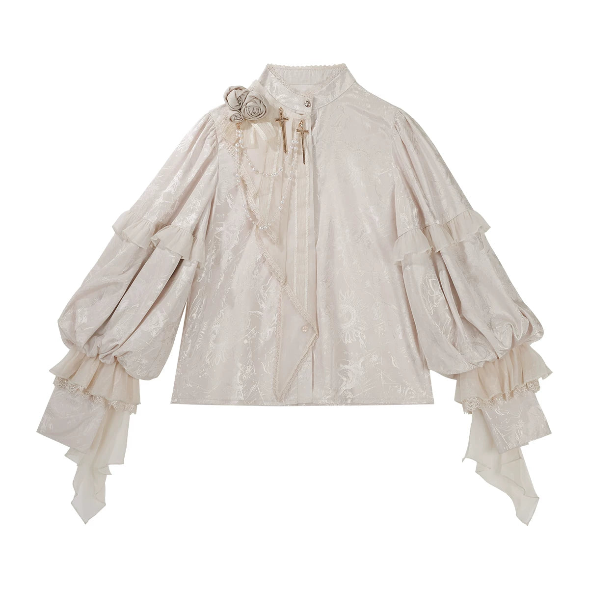Rose and Sword - Ouji Lolita Jacquard Blouse & High Waist Pants Suit (Blouse / 2XL L M S XL) 45502:875327