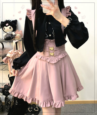 (BFM)KittyBxllet~Cream Ribbon~Jirai Kei Bi Color Stand Collar Ribbon Blouse free size black 