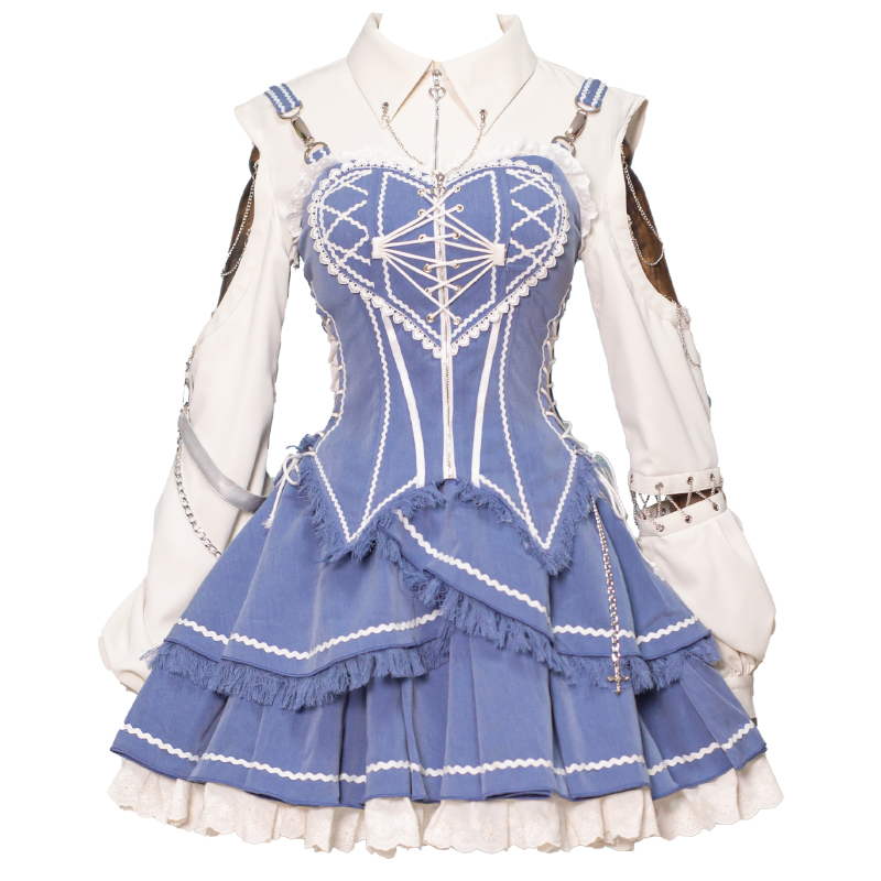 OCELOT~Love Affairs~Sweet Lolita Bodice Set Spicy Cowgirl Dress Set S Denim blue full set (matching set in same size) 