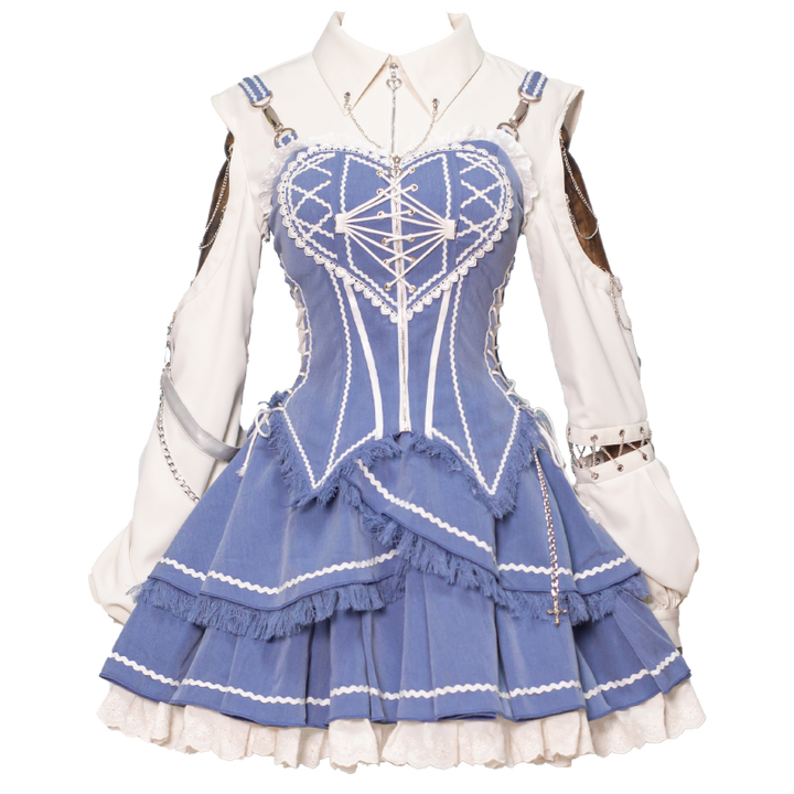 OCELOT~Love Affairs~Sweet Lolita Bodice Set Spicy Cowgirl Dress Set S Denim blue full set (matching set in same size) 