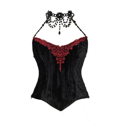 Blood Supply~Duchess~Gothic Lolita Halter Top Velvet Spider Web Fishbone Corset Beaded velvet camisole top S 