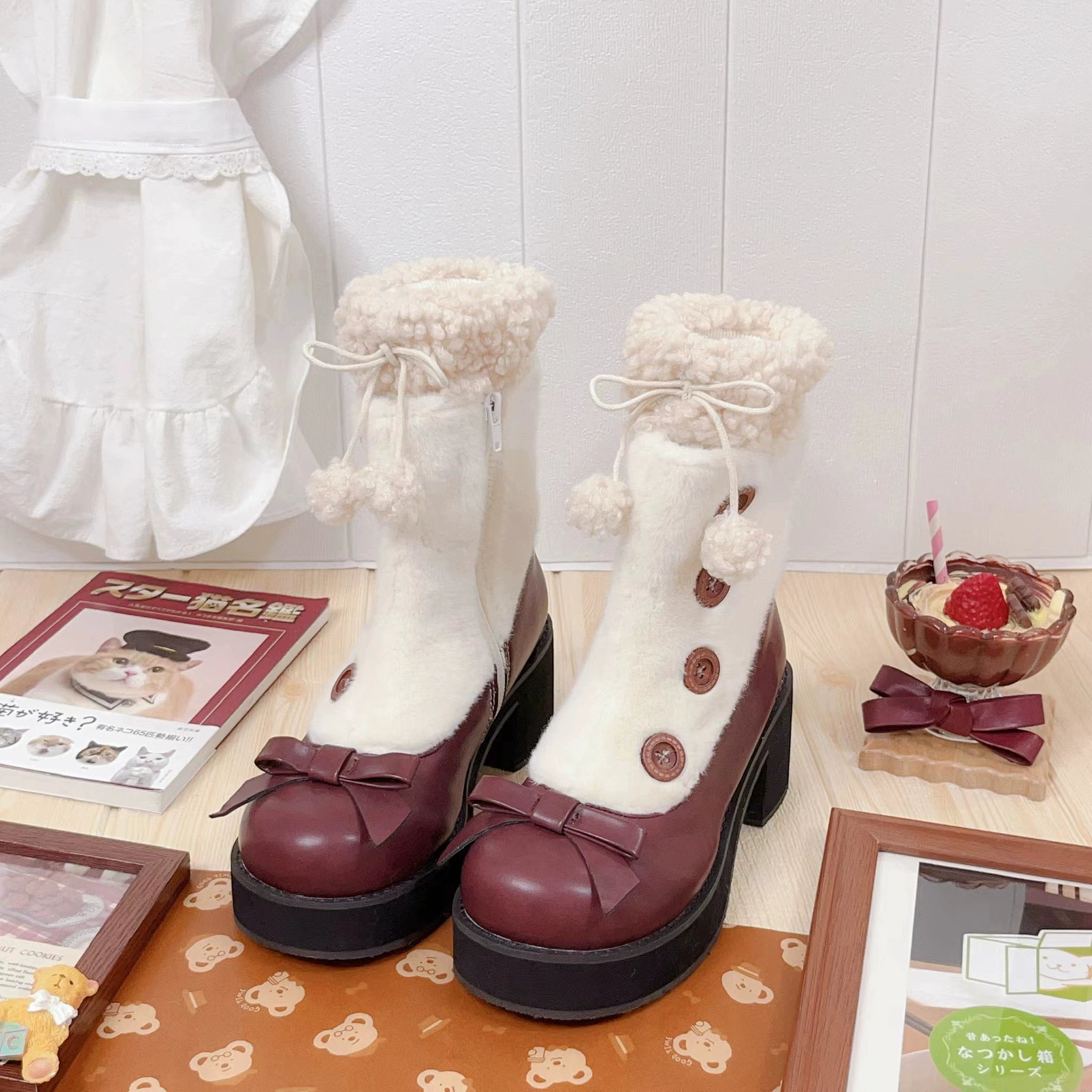 Dolly Doll~Winter Lolita Boots Fur Mary Jane Lolita Low Heel Shoes 32674:403400