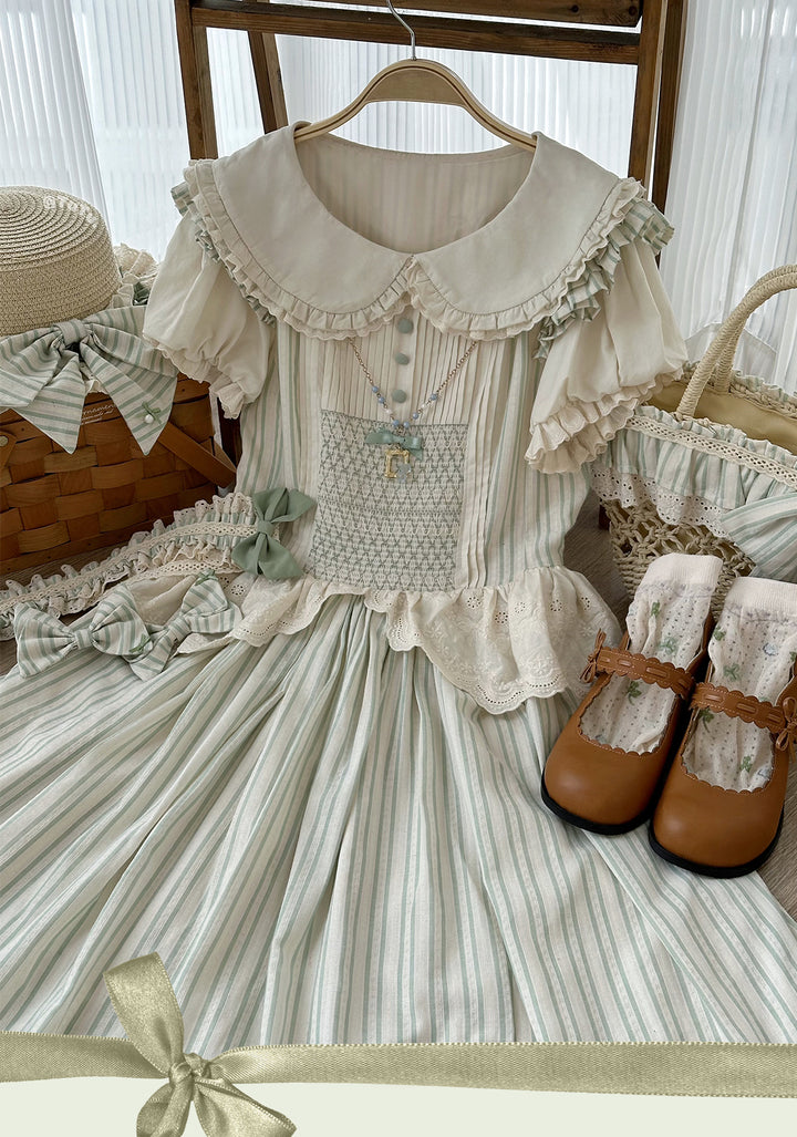 KOMOMO~Little Wild~Country Lolita OP Dress with Rattan Handbag and Hat