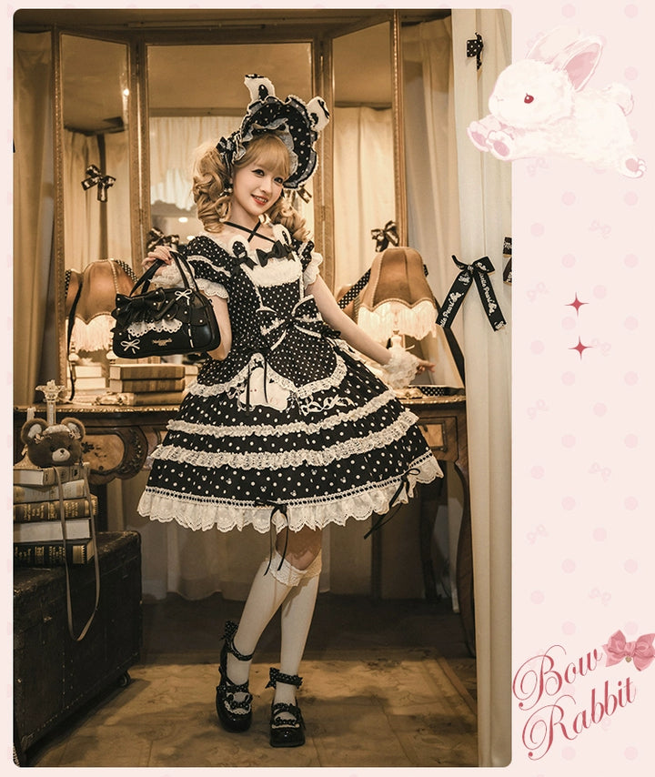 Mademoiselle Pearl~Bow Rabbit~IP Collab Sweet Lolita OP in Multiple Styles