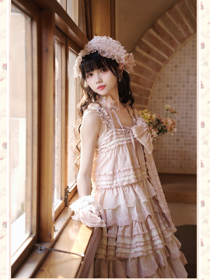 MEEKWIND~Dessert Bunny~Kawaii Lolita Dress Suit Bunny Printed OP and Tiered Ruffle JSK