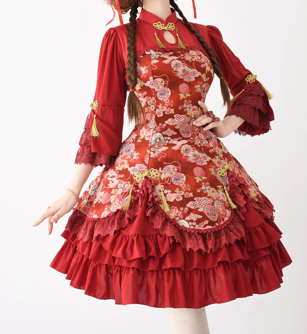 Strawberry Witch~Floral Chinese Qi Lolita OP Dress   