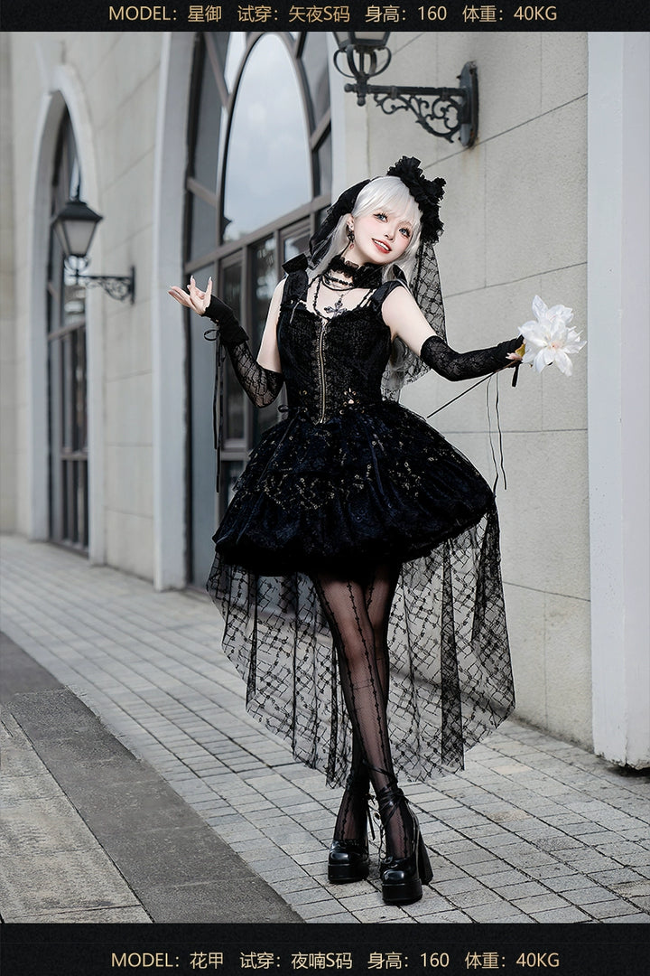 Another Walker~Night and Night Furan~Gothic Lolita Fishtail Skirt Set Black Lolita Set S Night FS set 