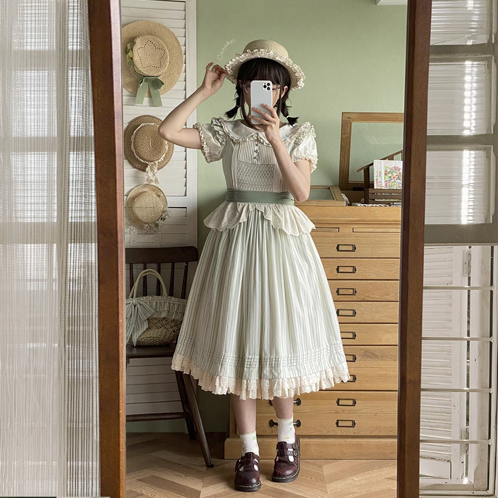 KOMOMO~Little Wild~Country Lolita OP Dress with Rattan Handbag and Hat