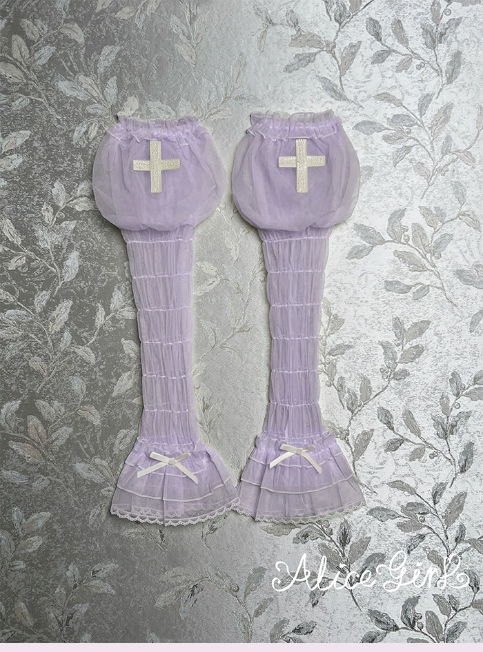 Alice Girl - Cross Maiden - Gothic Lolita Cuffs With Voile & Cross Detail XS Lavender Cuffs Only