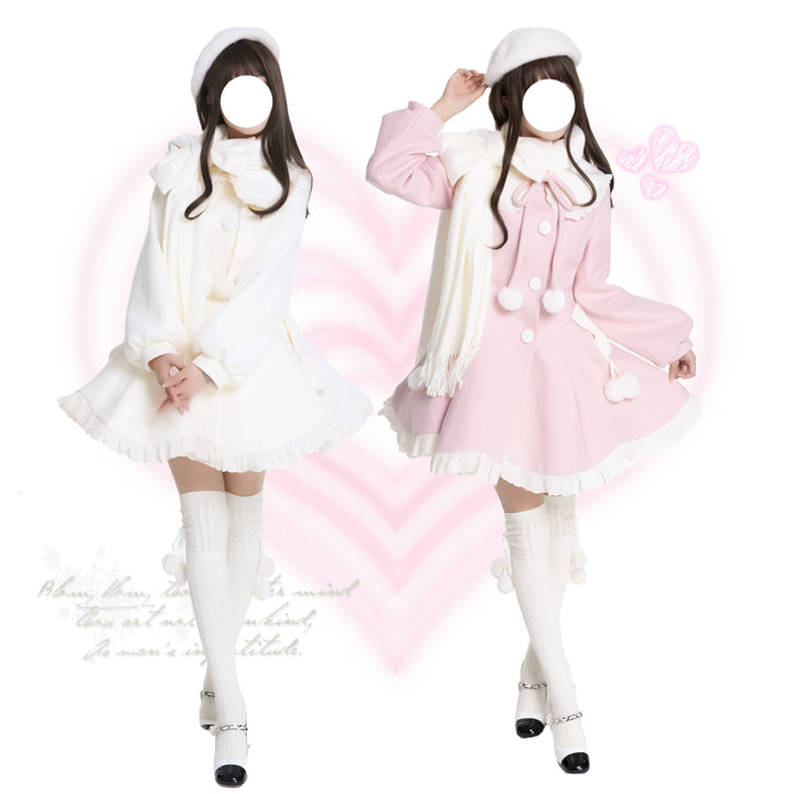 Platycodon House~Winter Love Song~Winter Sweet Lolita Coat Korean Style Overcoat Bow Scarf