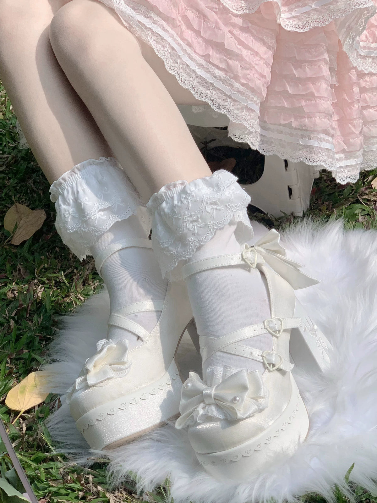 Tea Party Tale - Sweet Lolita Platform Heels, Bow Strap & Fork Embroidery 45905:867643