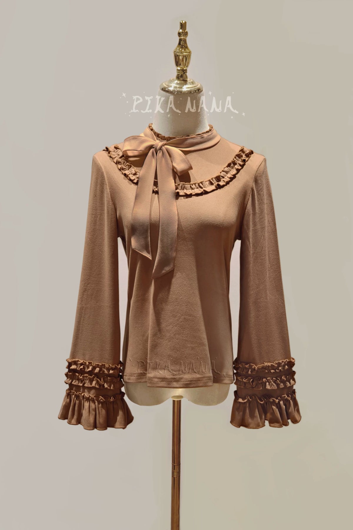 Fruit Tart - Autumn Sweet Lolita Long Sleeve Blouse, Ruffle Detail (Coffee / L M) 45972:869992