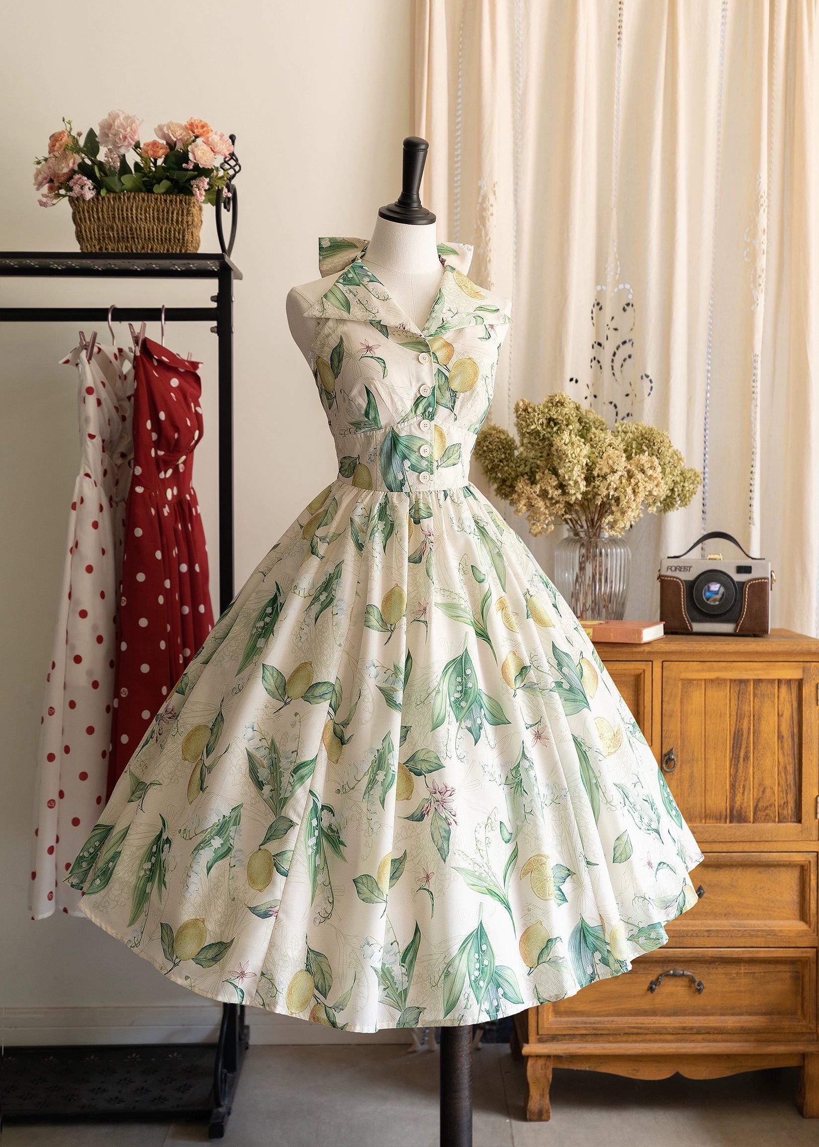 Forest Wardrobe - Afternoon Forest - Vintage Lolita Dress Halter Neck Open Back S Lemon illustrated book
