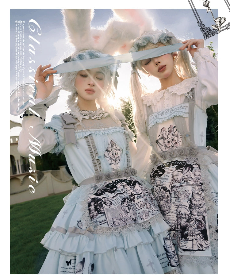 Honey Machine~Doll Theater~Sweet Lolita OP/JSK Bunny Print Daily Lolita Dress   