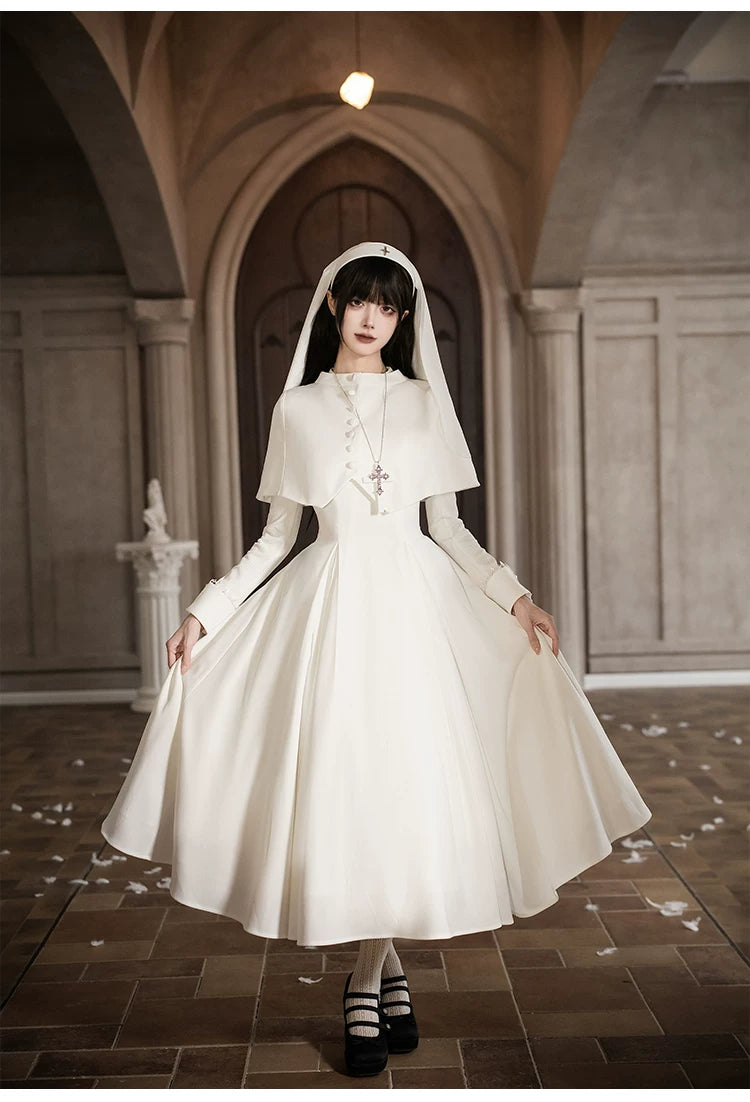 Nihil - Gothic Nun Lolita OP Dress, Irregular Hem Cape