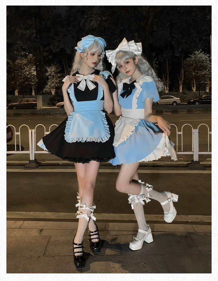 With PUJI - KissKiss - Maid Lolita OP Dress Pleated Lace Multicolor Dress