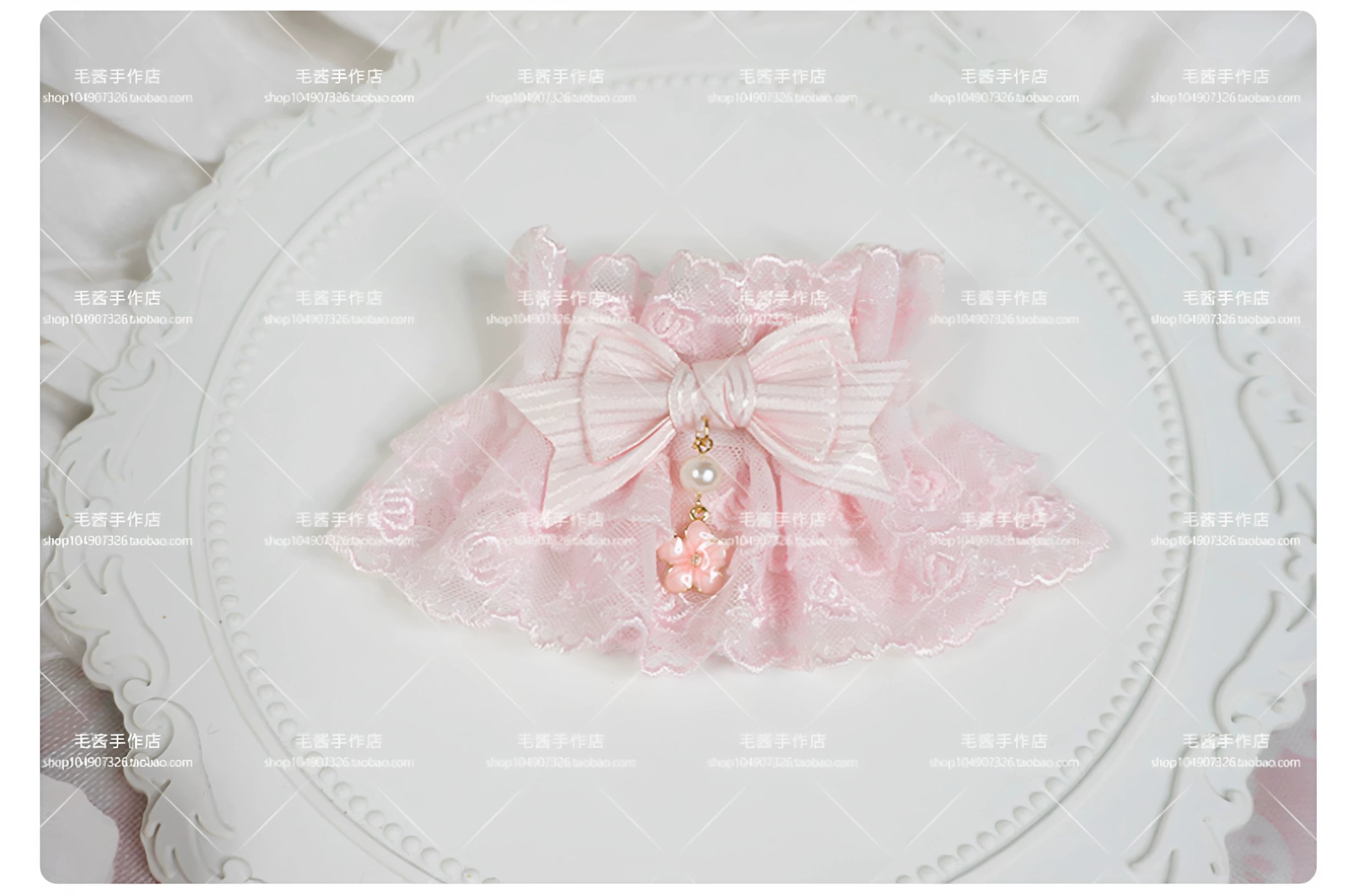 Sakura Pink Sweet Lolita Lace Cuffs, Floral Pendant