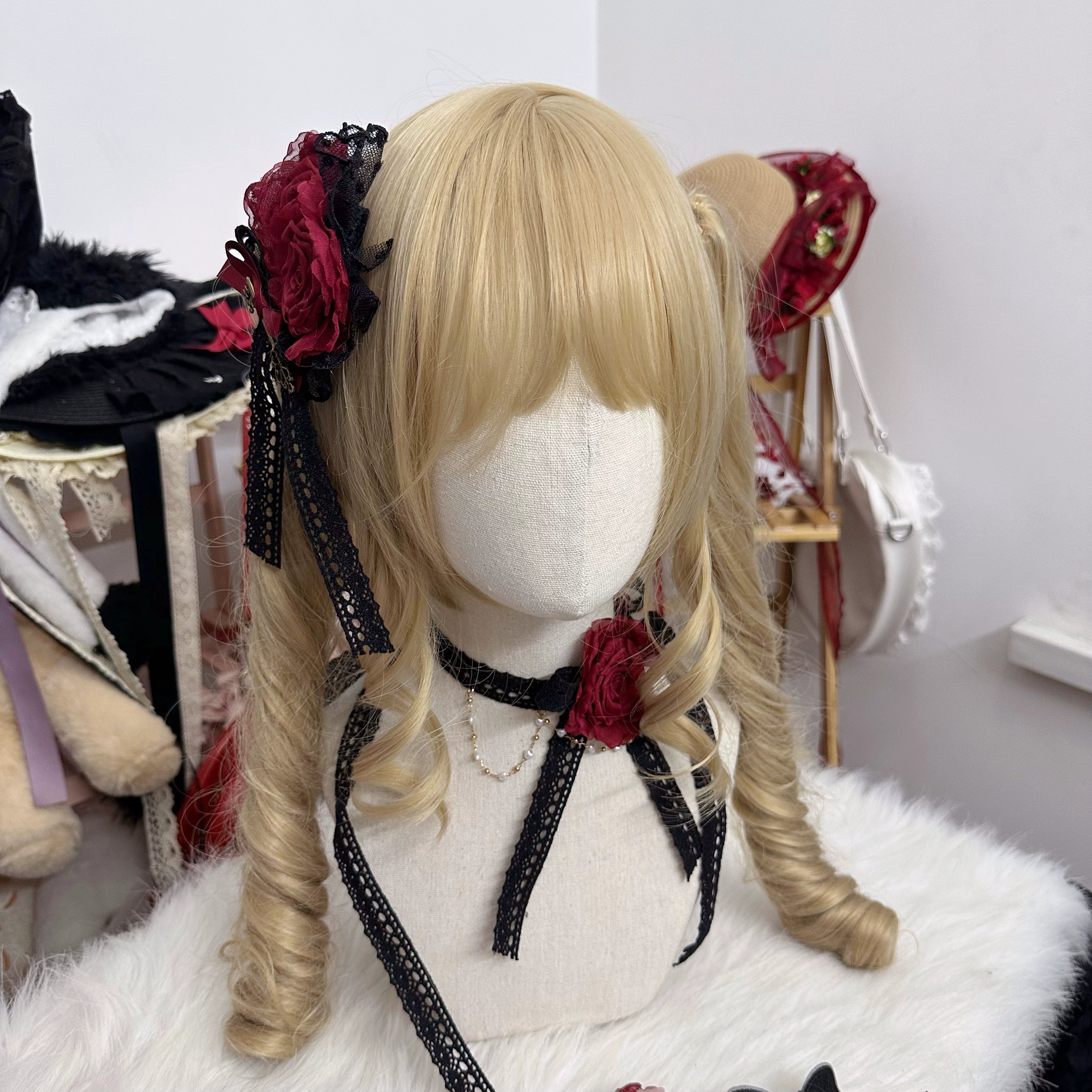 Chestnut Lolita - Elegant Lolita Rose Choker Handmade Headdress Set Multicolors