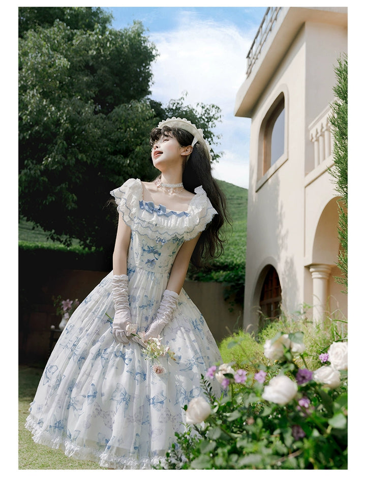 Summer Fairy~Eternal Garden~Sweet Lolita Dress Suit Elegant Open-Shoulder OP and JSK