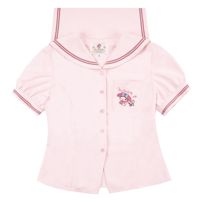 (BFM)KYOUKO~ Sweet Blouse Short Sleeve Sailor Collar Shirt S pink sailor collar slim fit blouse 