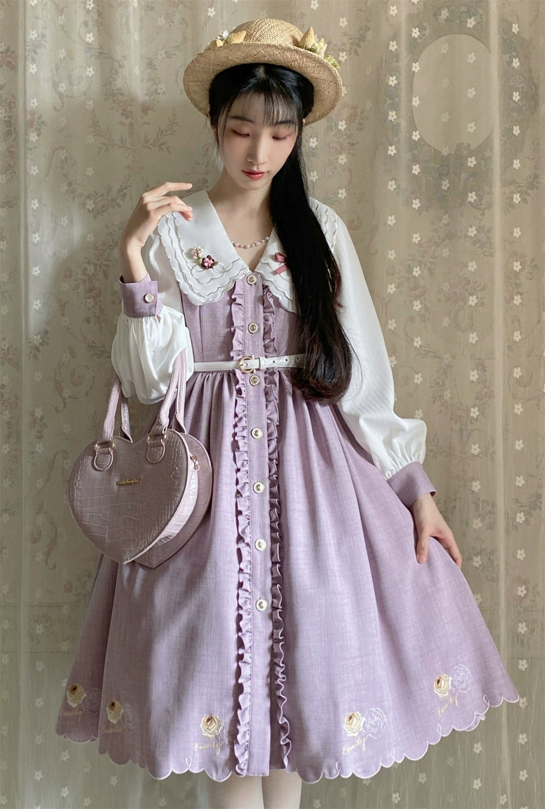 EESSILY~Window Rose~Classic Lolita OP Front Buttoned Embroidery Lolita Dress