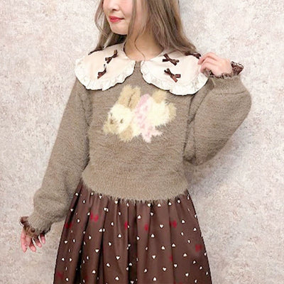 Axes Femme~Kawaii Lolita Rabbit Print Knitting Sweater   