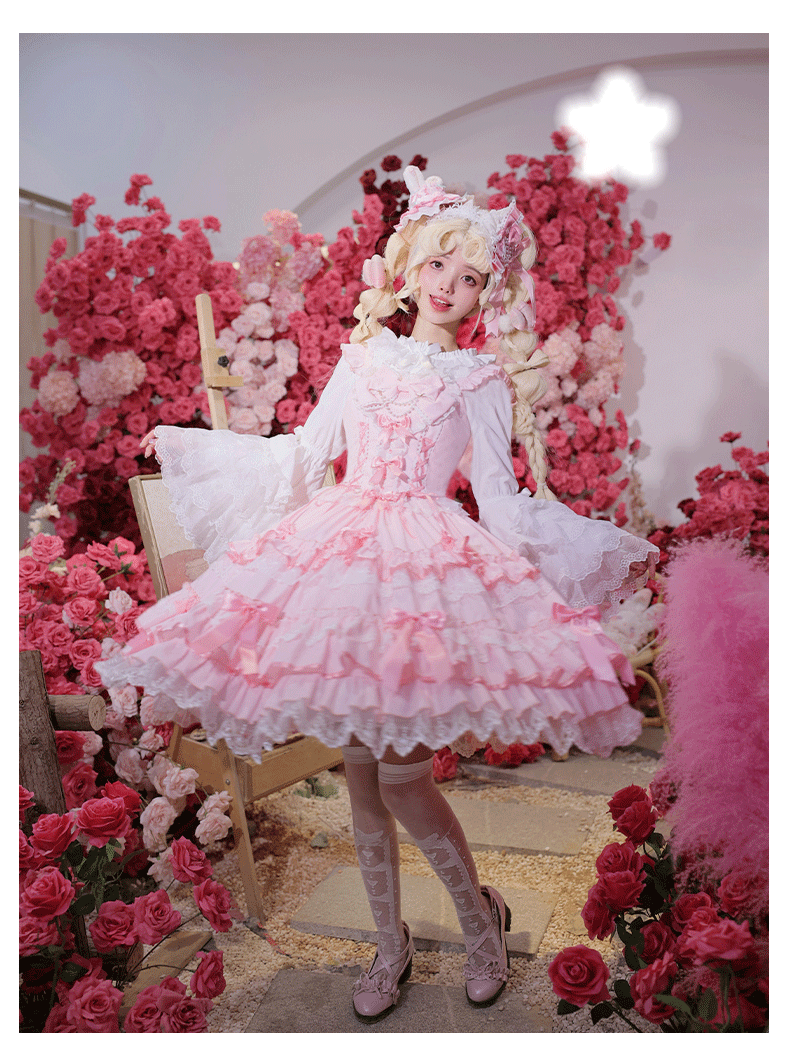 Old School Lolita JSK Dress Vintage Doll Tiered Skirt