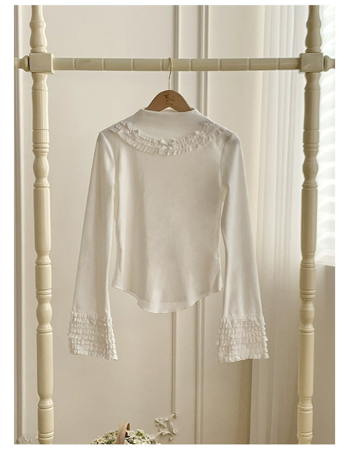 With PUJI~Snowfall~Winter Lolita Sweater Long Sleeve Knitted Innerwear White (In Stock) S