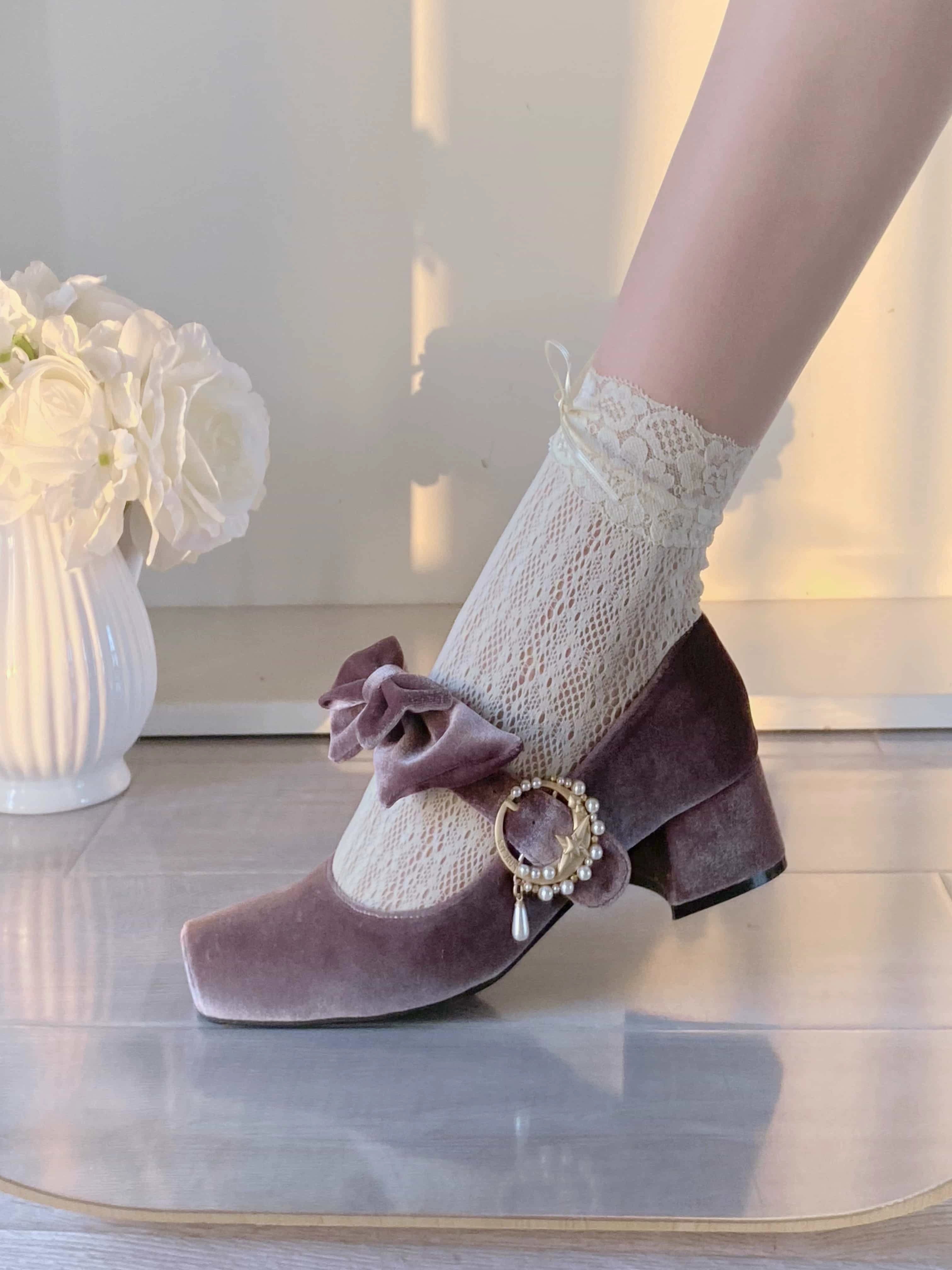 Pure tea for dream~Angel Velvet~Sweet Lolita Shoes Mid-heel Velvet Shoes 32816:394122