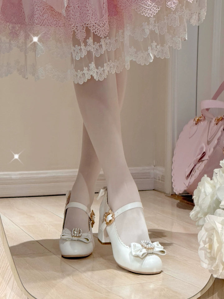 Pure Tea For Dream~Vintage Gemstone~Sweet Lolita Shoes Round Toe Heels with Bow 41836:715418