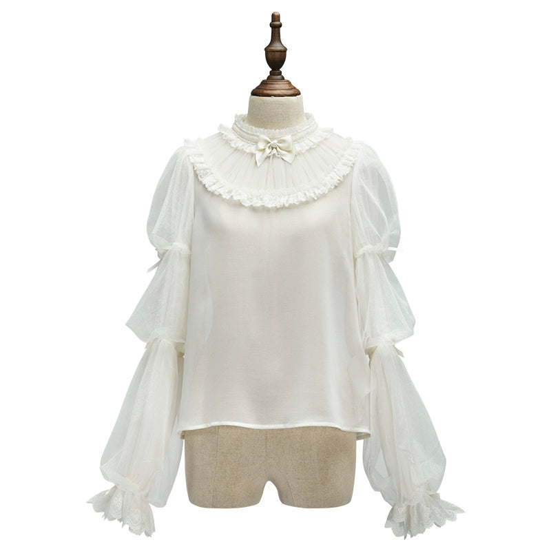 Summer Fairy~IP Collab Sweet Lolita Jumper Dress Flutter Sleeves OP Milk white long sleeve shirt F 