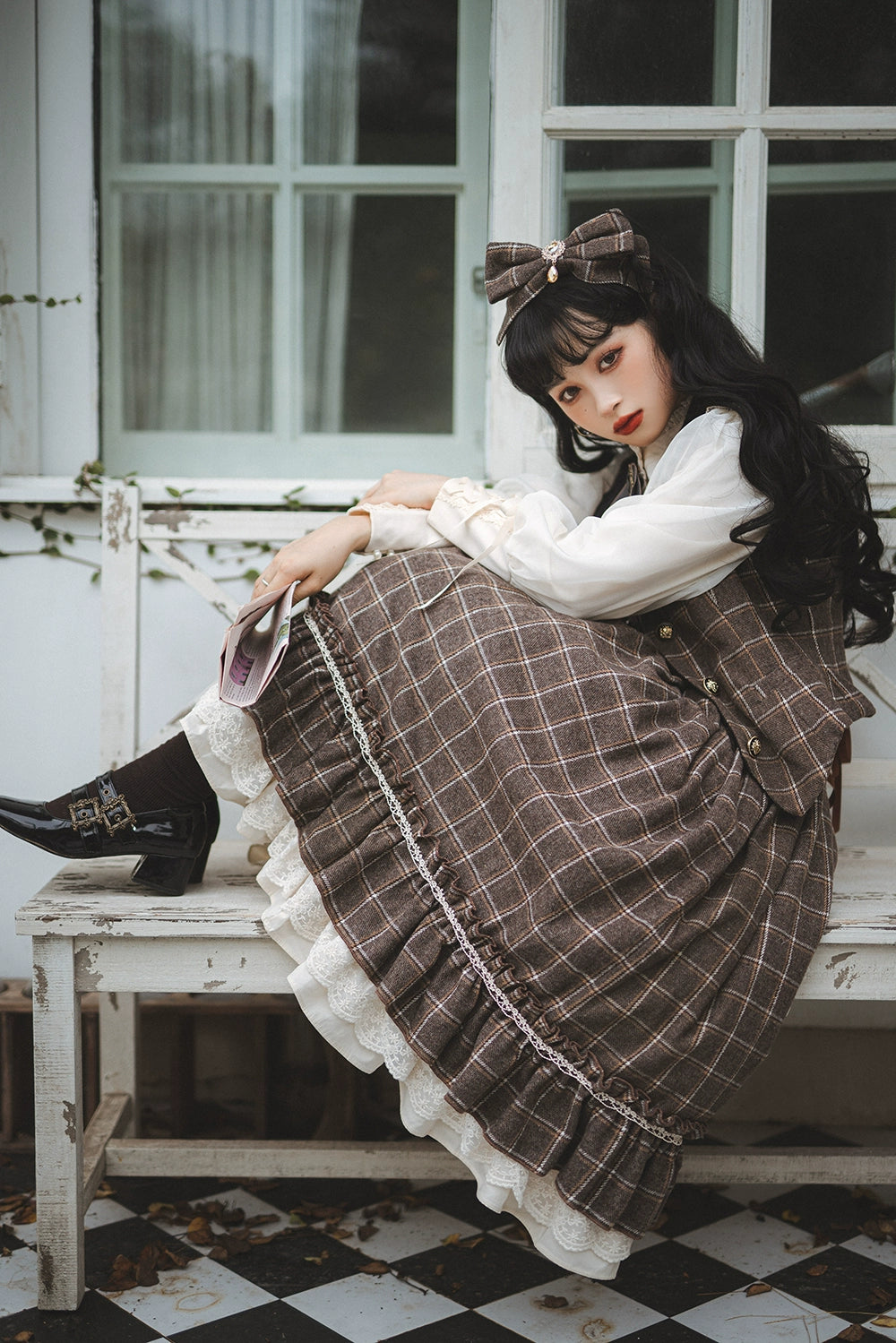 (BFM)Miss Point~Rose~Elegant Lolita Fishbone Grid Skirt Customized 32512:385080