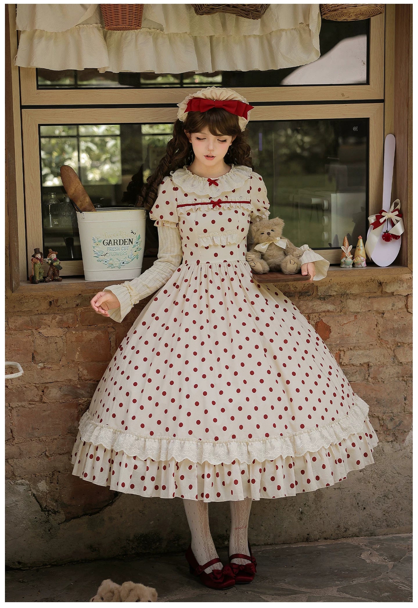 Polka Dot Lollipop - Cotton Old School Lolita Polka Dot OP Dress 45768:861540