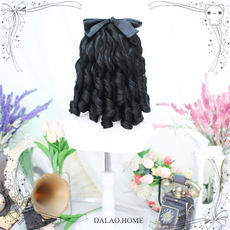 Dalao~Natural Black Lolita Wig Roman Curl Lolita Short Wig   