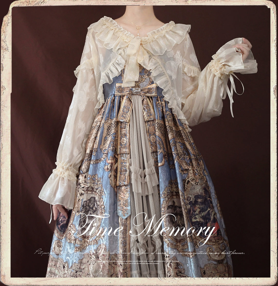 Time Memory~Xianbei~Sweet Lolita Chiffon Lantern Sleeve Cardigan with Bow   