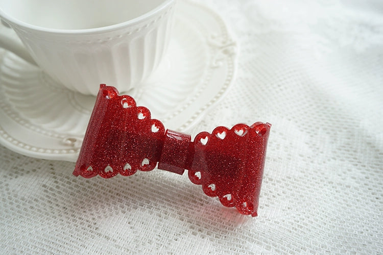 Cat Tea Party~Sweet Lolita Hair Clip Bow Heart Design Red  